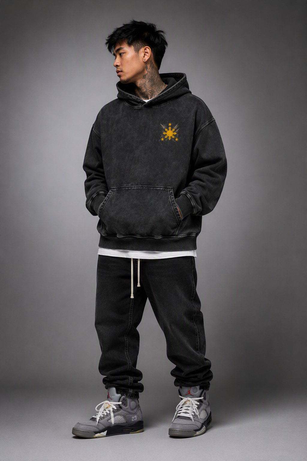 Tatlong Bituin - Isang Araw - Snow Washed Loose Cotton Hoodie