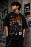 No Face, No Fear - Halloween Streetwear Loose Drop Shoulder T-Shirt