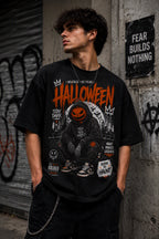 No Face, No Fear - Halloween Streetwear Loose Drop Shoulder T-Shirt