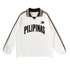 Pilipinas - Contrast Striped Lapel Collar Sweatshirt, White