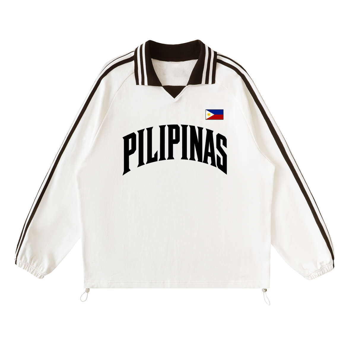 Pilipinas - Contrast Striped Lapel Collar Sweatshirt, White