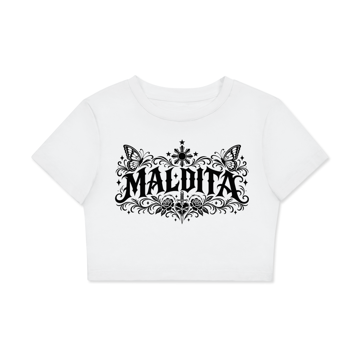 Maldita - Fitted Crop Cotton T-Shirt, White