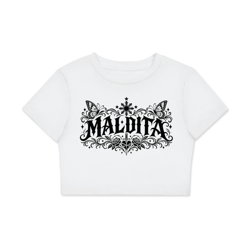 Maldita - Fitted Crop Cotton T-Shirt, White