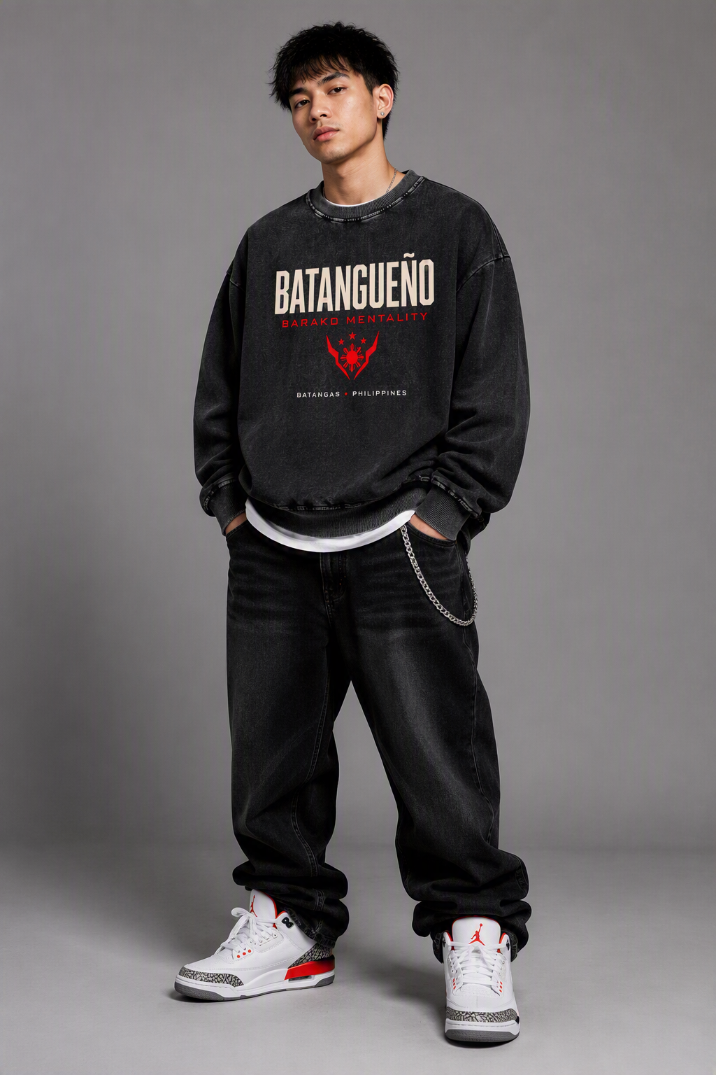 Batangueño - Barako Mentality Snow Washed Oversized Sweatshirt