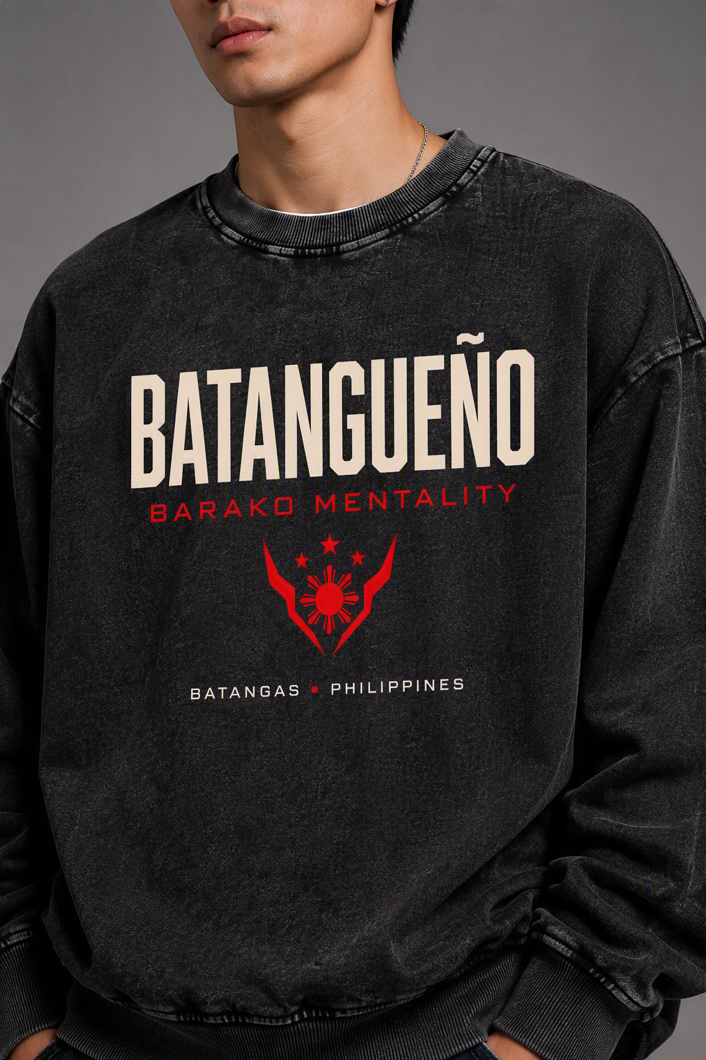Batangueño - Barako Mentality Snow Washed Oversized Sweatshirt