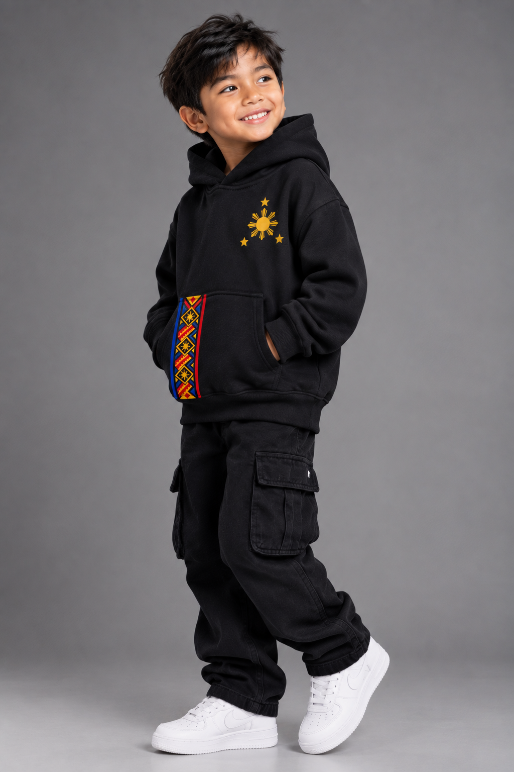 Pinoy Kids Stripe - Youth Pullover Fleece Hoodie, Black