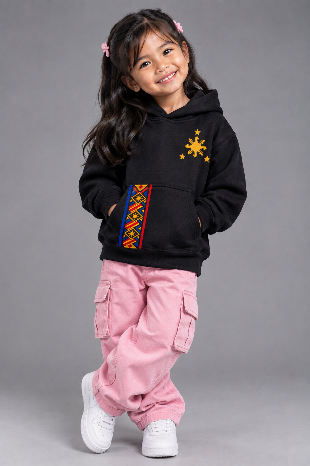 Pinoy Kids Stripe - Youth Pullover Fleece Hoodie, Black