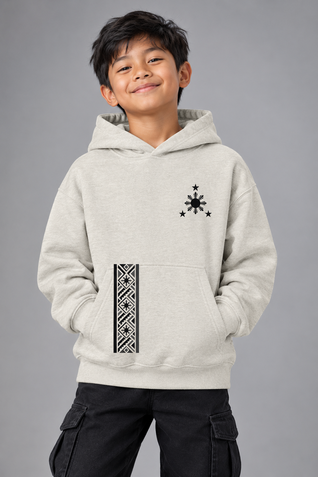 Pinoy Stripe - Youth Pullover Fleece Hoodie, Natural Heather