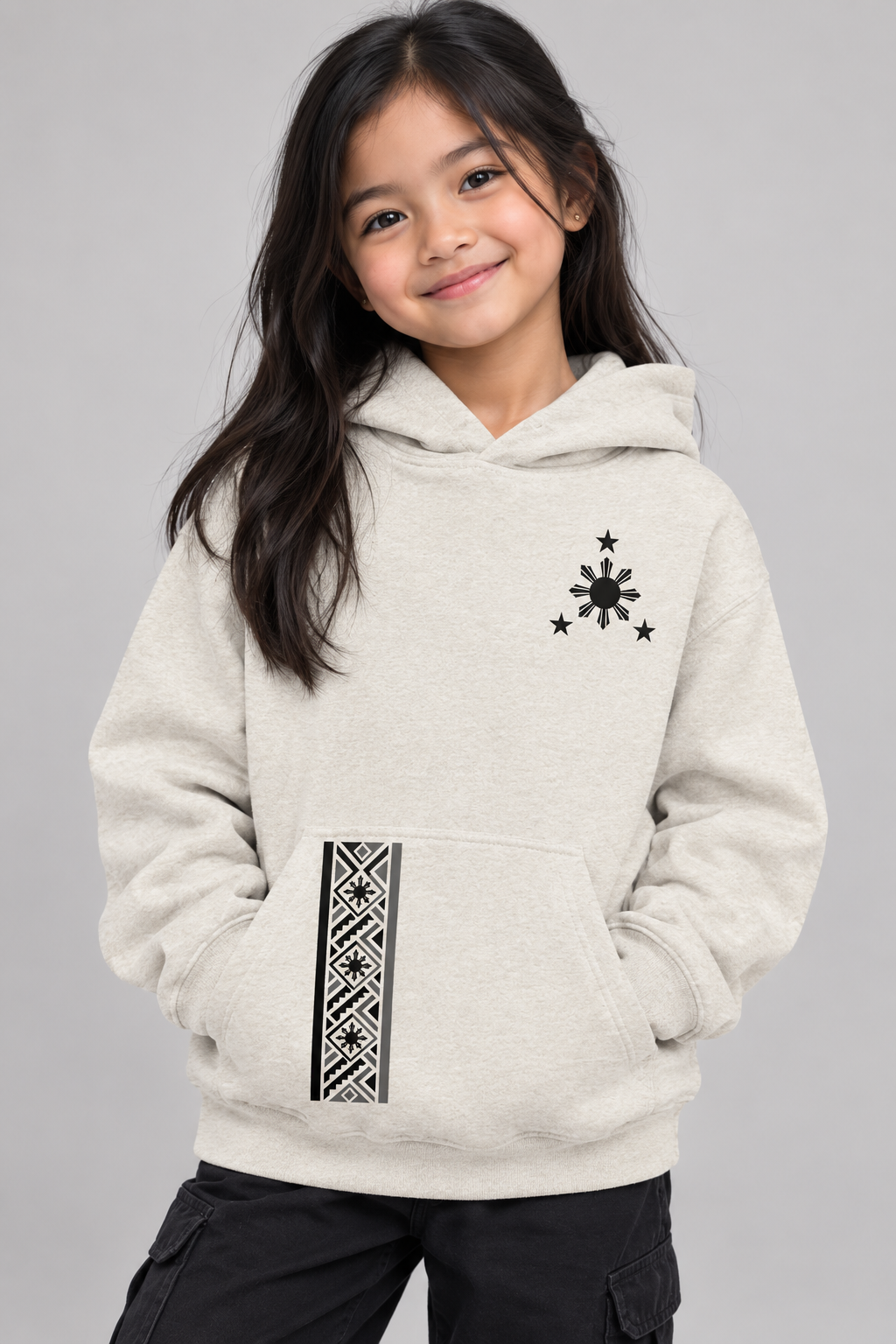 Pinoy Stripe - Youth Pullover Fleece Hoodie, Natural Heather