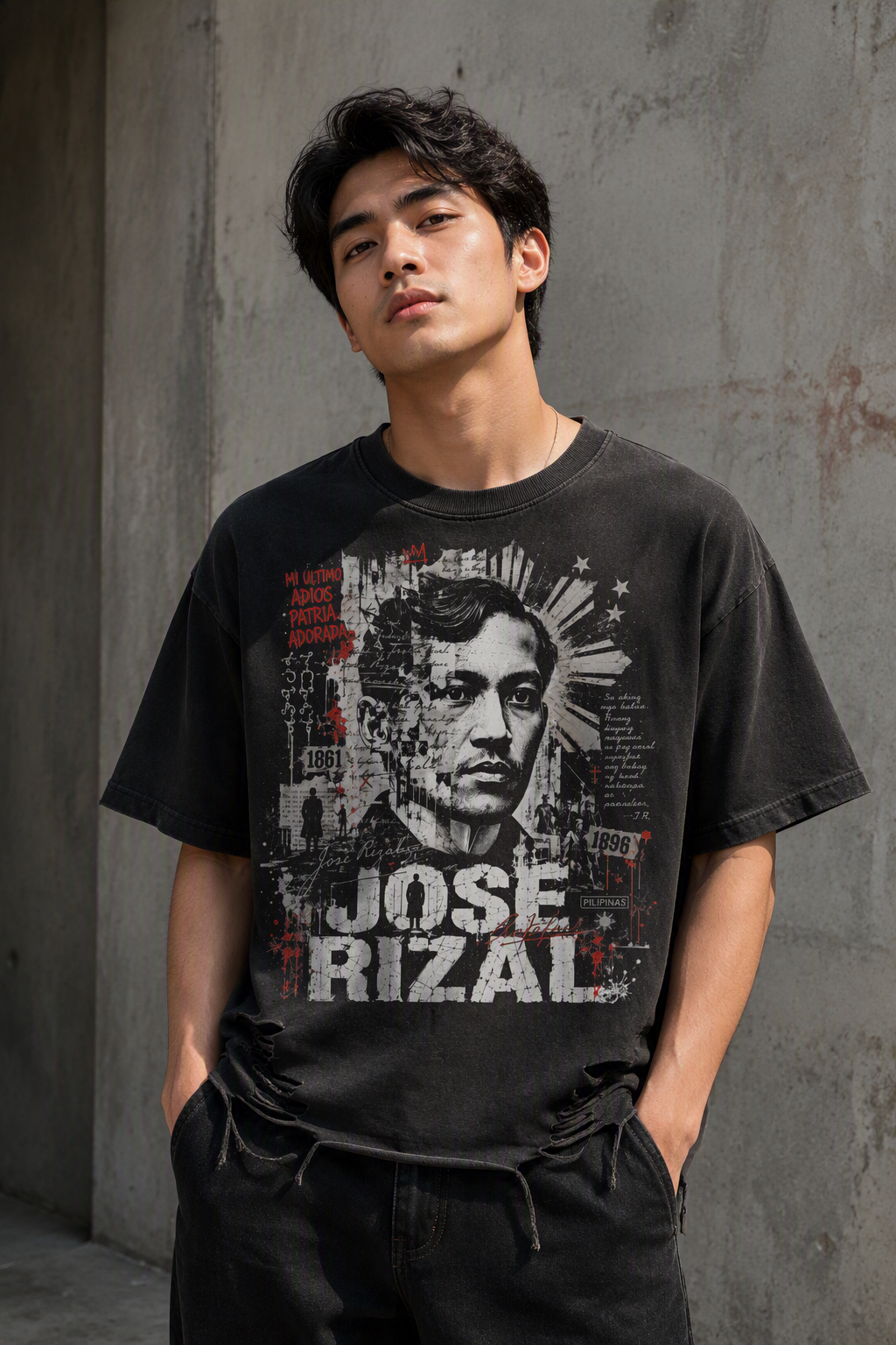 Jose Rizal - Snow Washed Raw-Hem T-Shirt