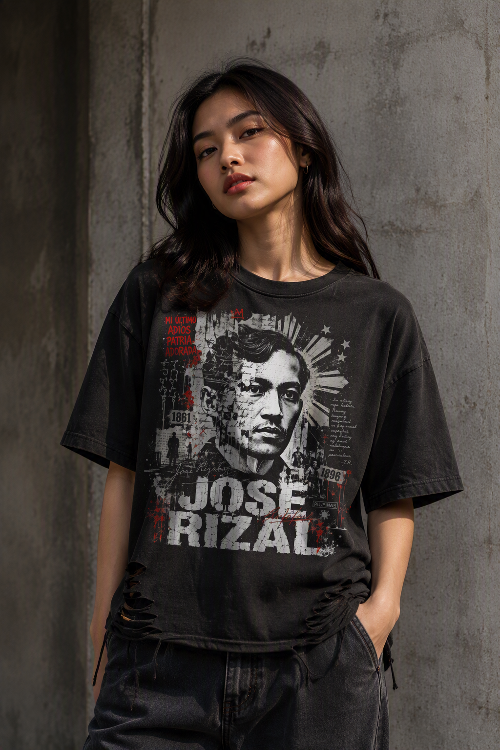 Jose Rizal - Snow Washed Raw-Hem T-Shirt