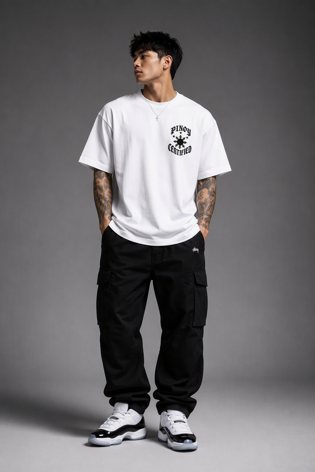 Pinoy Certified - Streetwear Loose Drop Shoulder T-Shirt, White
