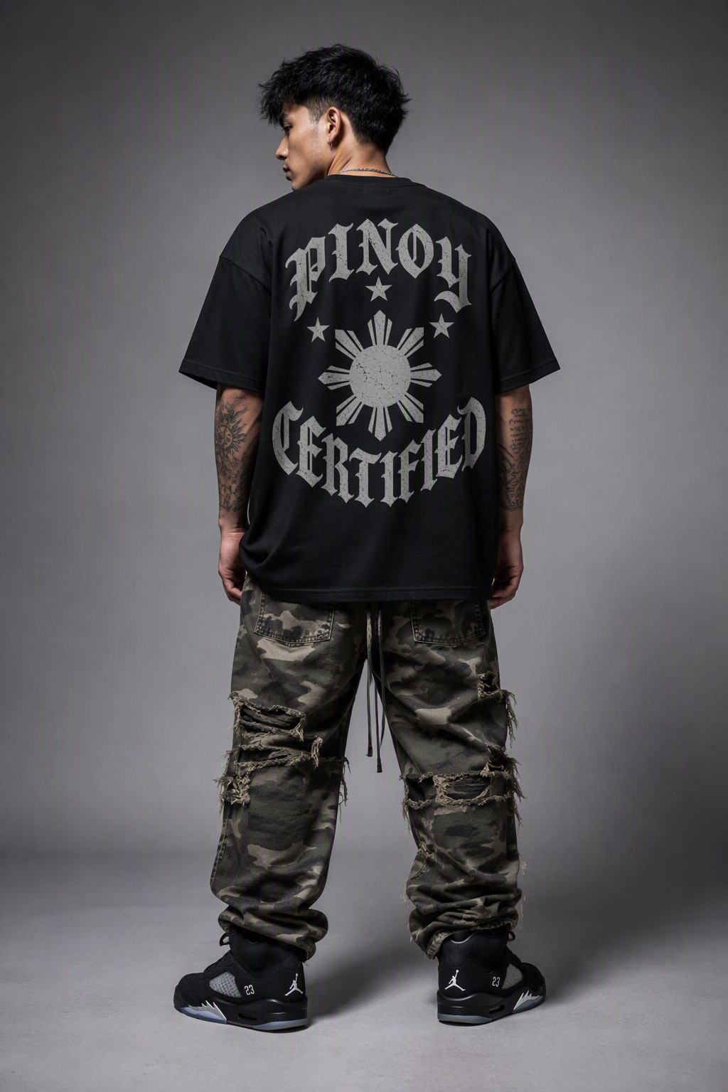 Pinoy Certified - Streetwear Loose Drop Shoulder T-Shirt, Black