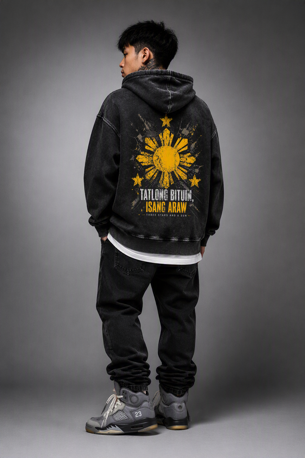 Tatlong Bituin - Isang Araw - Snow Washed Loose Cotton Hoodie