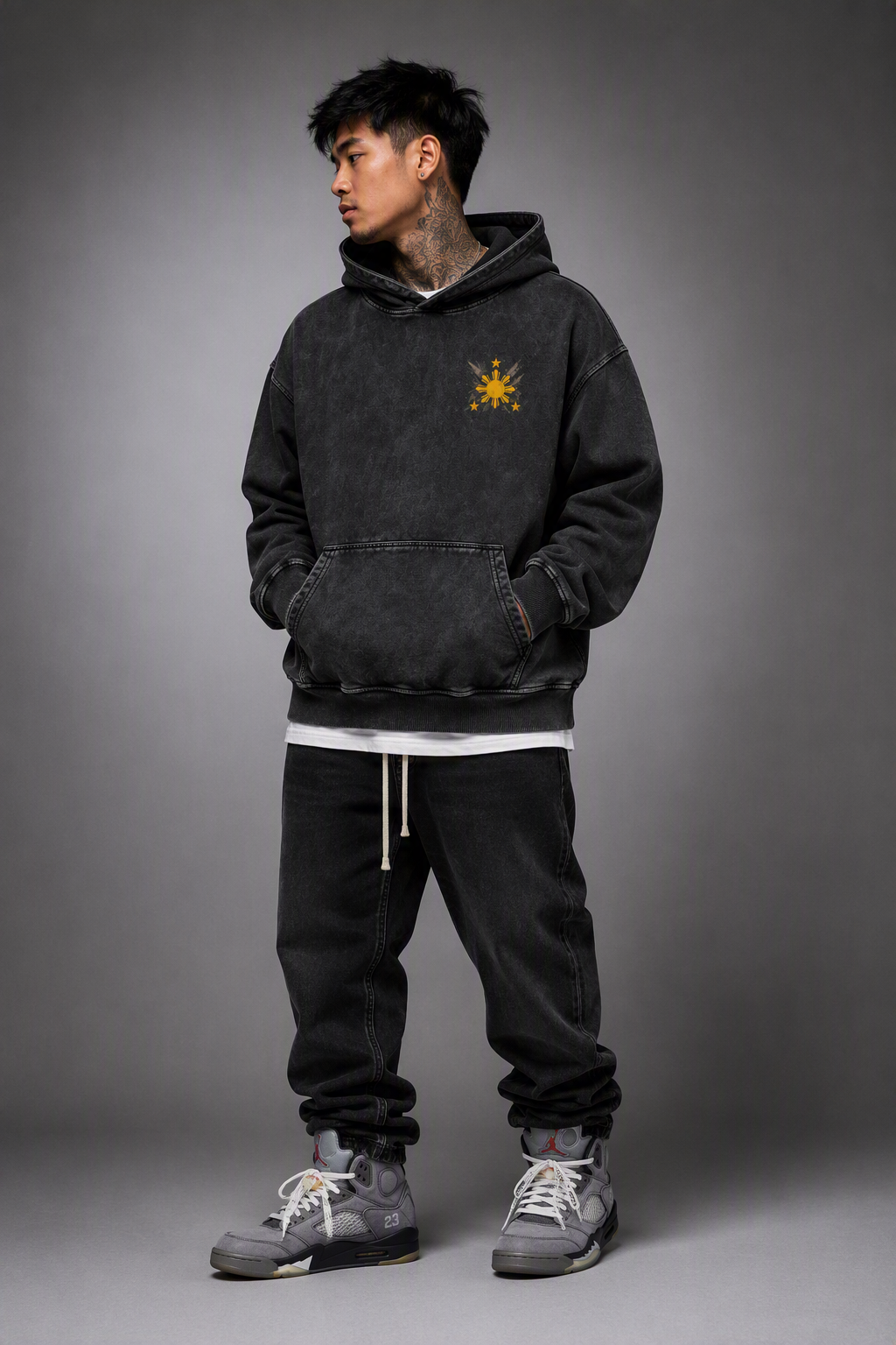 Tatlong Bituin - Isang Araw - Snow Washed Loose Cotton Hoodie