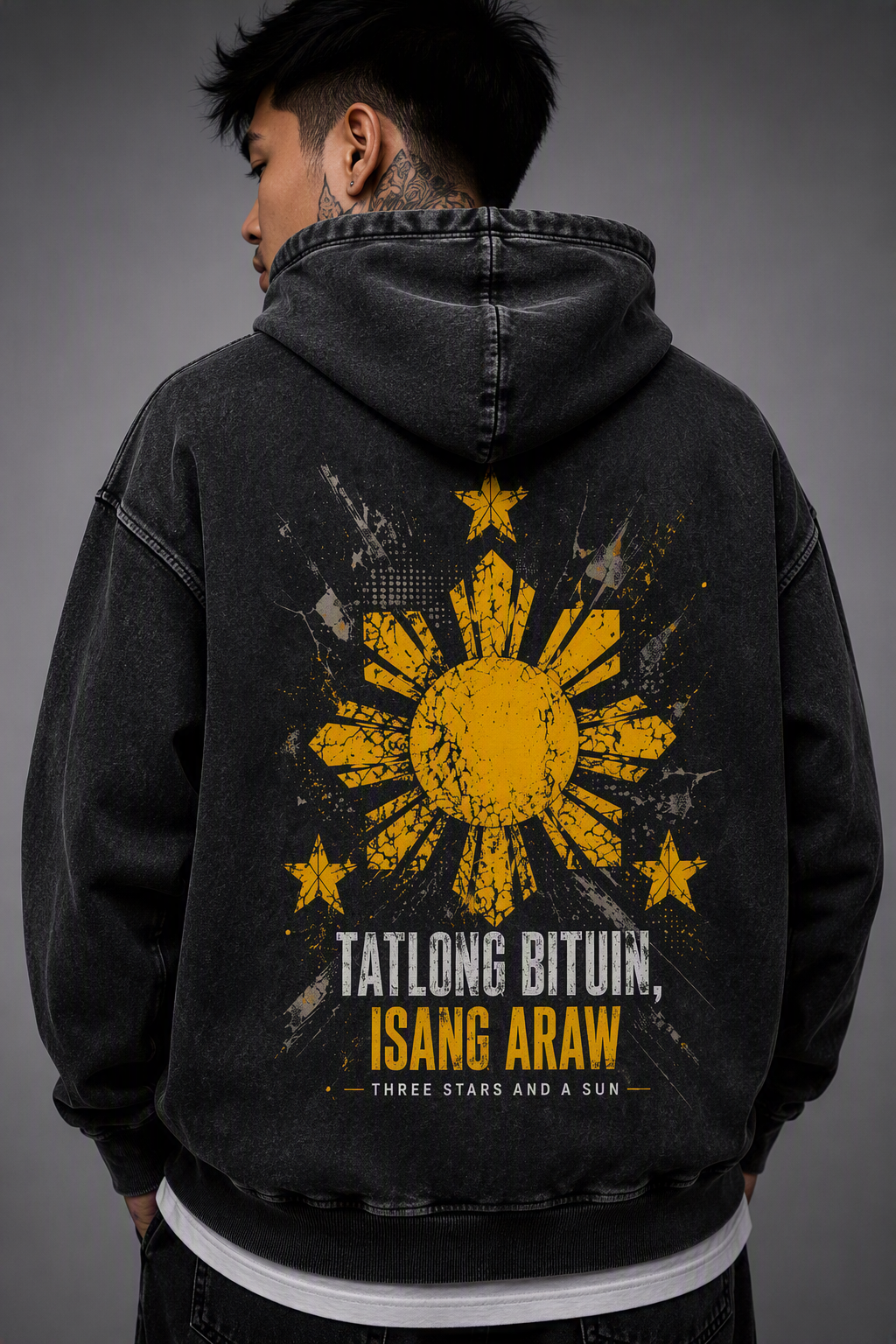 Tatlong Bituin - Isang Araw - Snow Washed Loose Cotton Hoodie