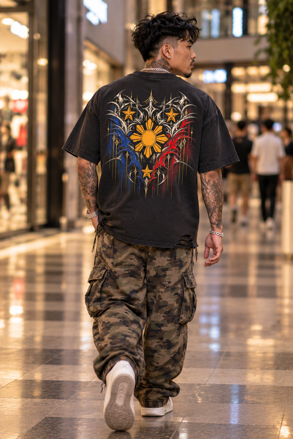 Filipino - Snow Washed Raw-Hem T-Shirt