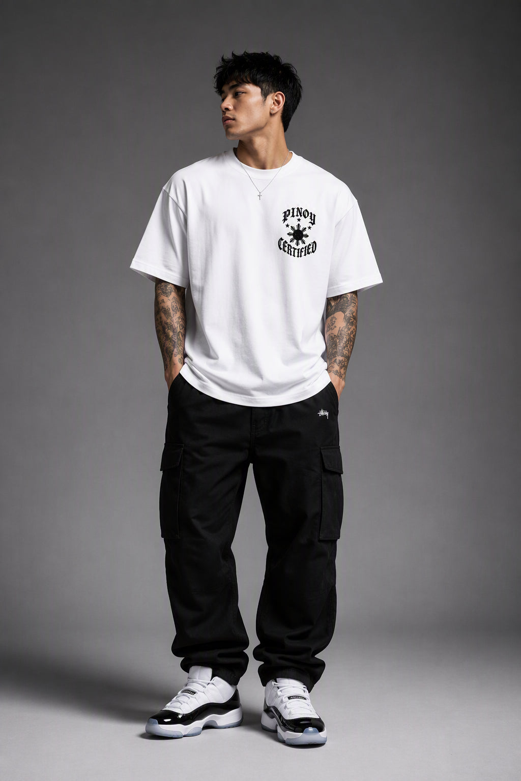 Pinoy Certified - Streetwear Loose Drop Shoulder T-Shirt, White