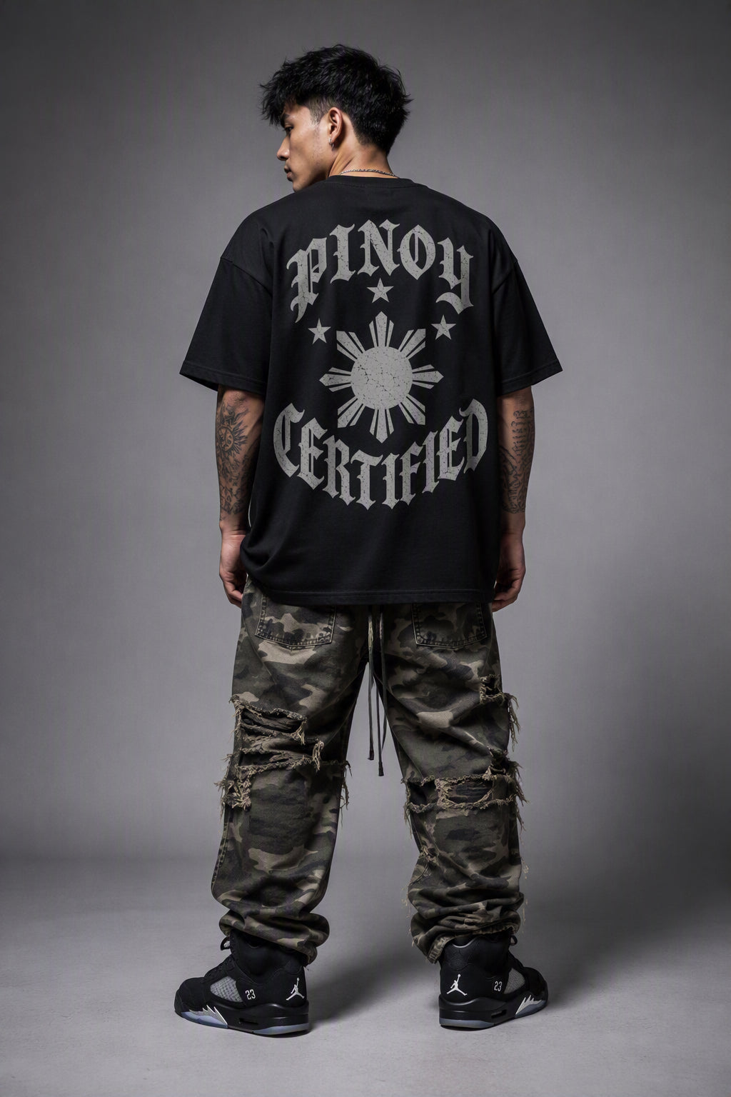Pinoy Certified - Streetwear Loose Drop Shoulder T-Shirt, Black