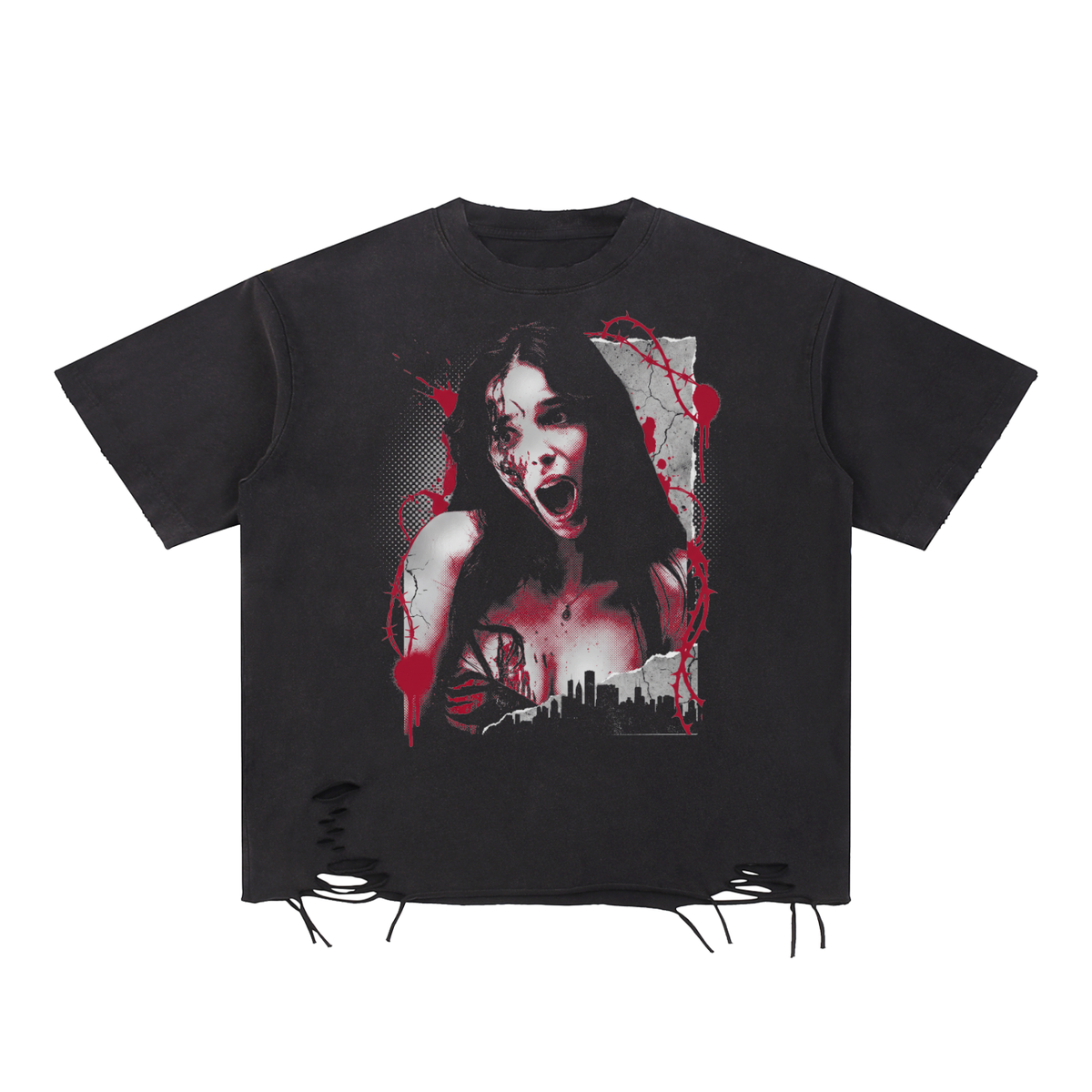 Nikki - Snow Washed Raw-Hem T-Shirt