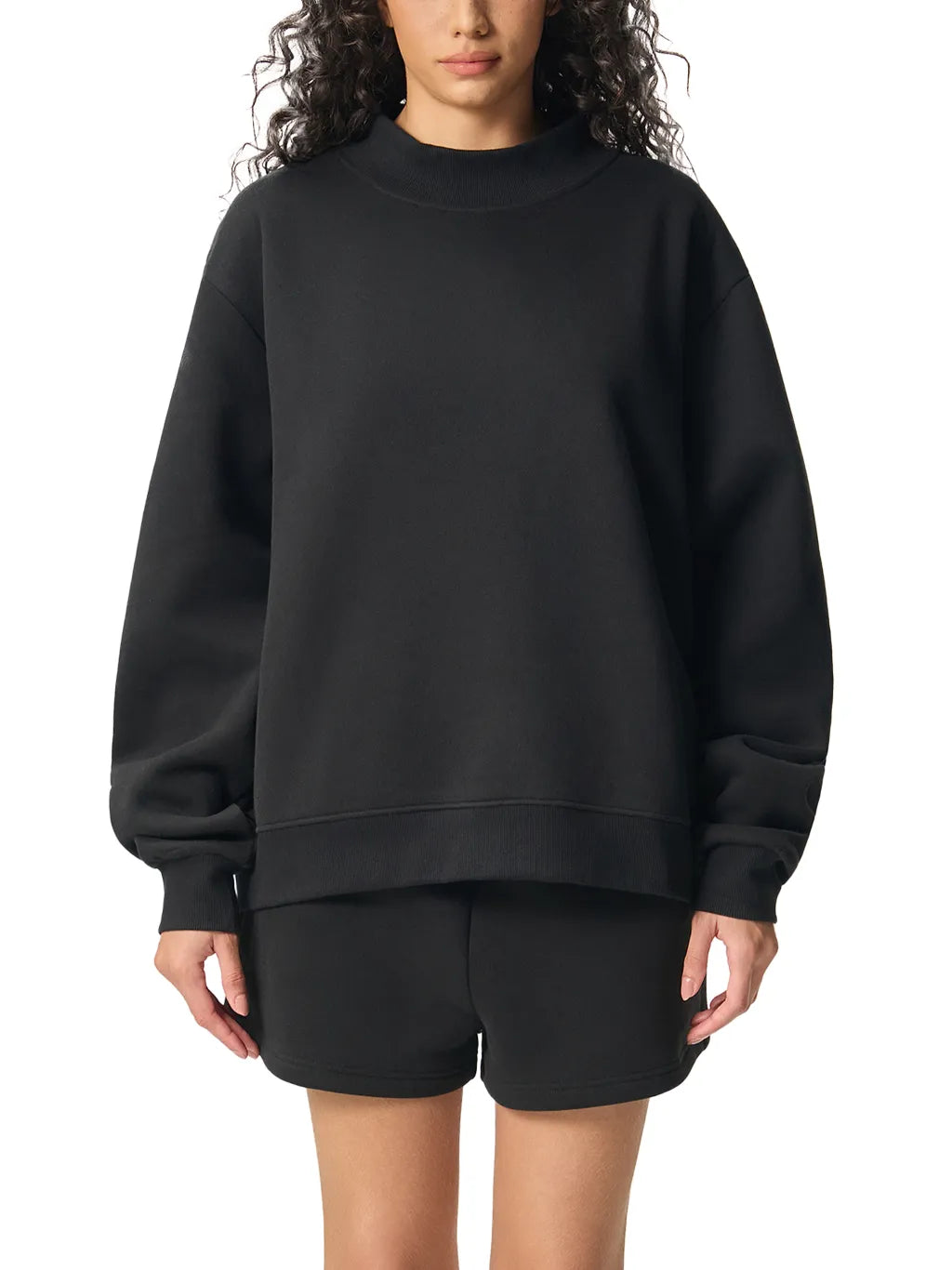 PINAY - Women Fleece Mock-Neck Crew Sweatshirt