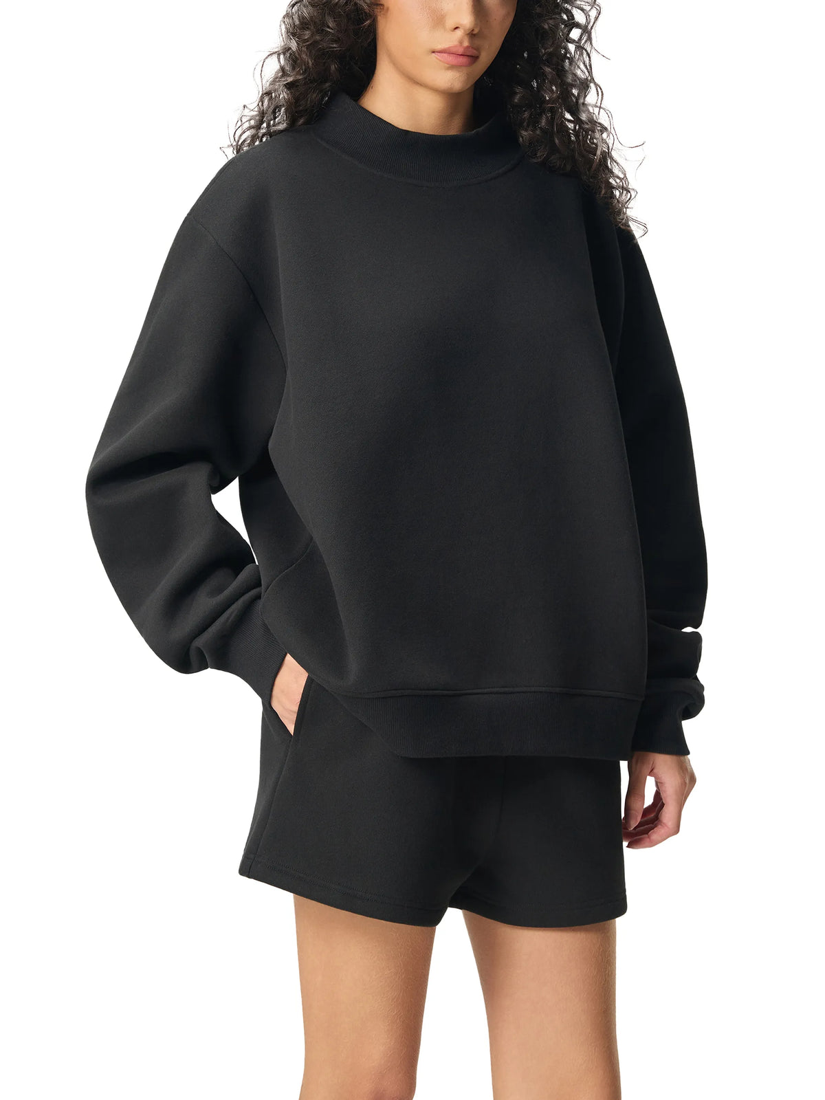 PINAY - Women Fleece Mock-Neck Crew Sweatshirt
